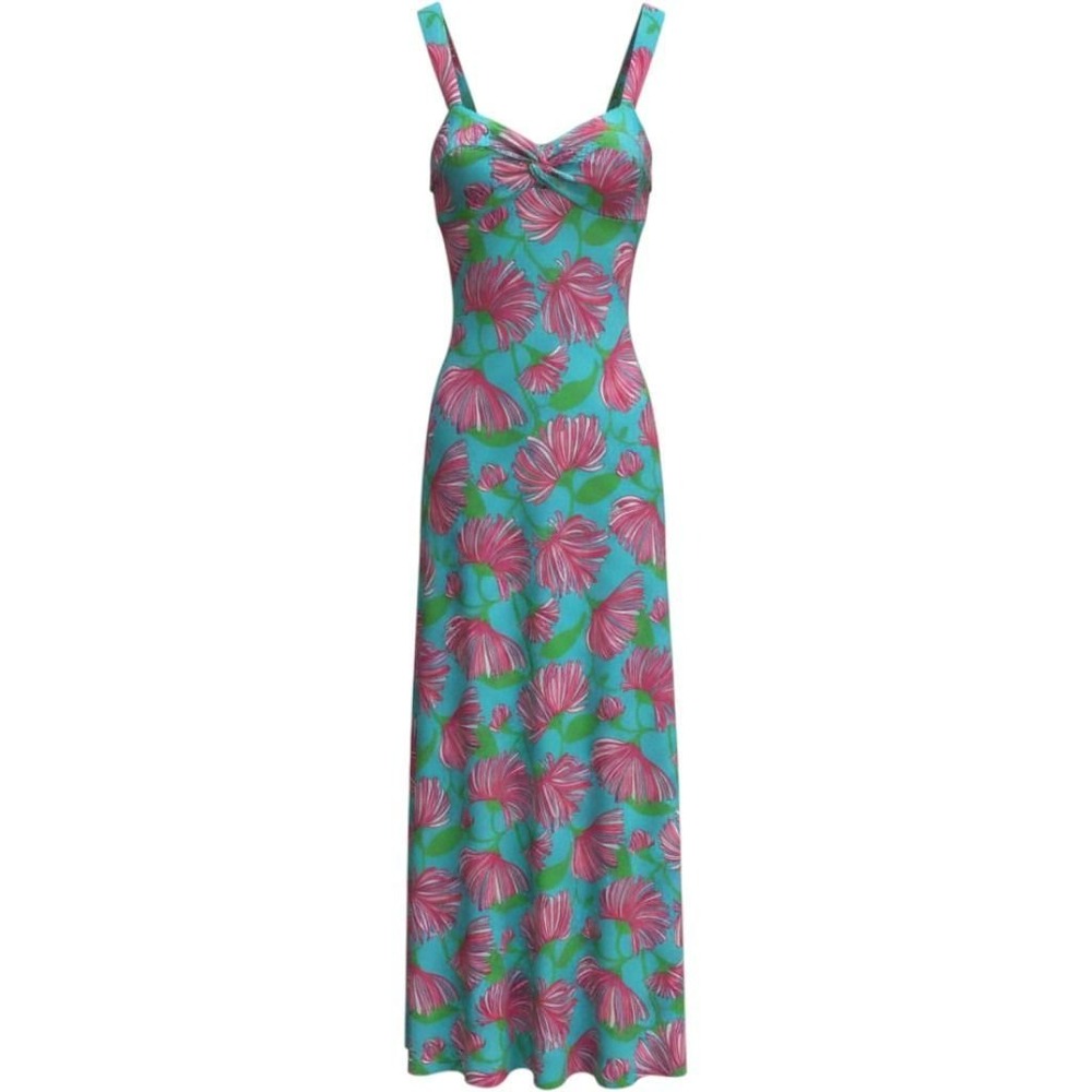 Lilly Pulitzer Blue Maxi Dress Women's Small Pink Floral Beach Summer Vacay Rare